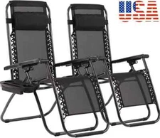 Set of 2 Foldable Zero Gravity Chair Outdoor Beach Lounge Recliner w/Cup Holder