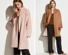 Vince $895 Reversible Collarless Wool Cashmere Coat In Oak & Petal Xs