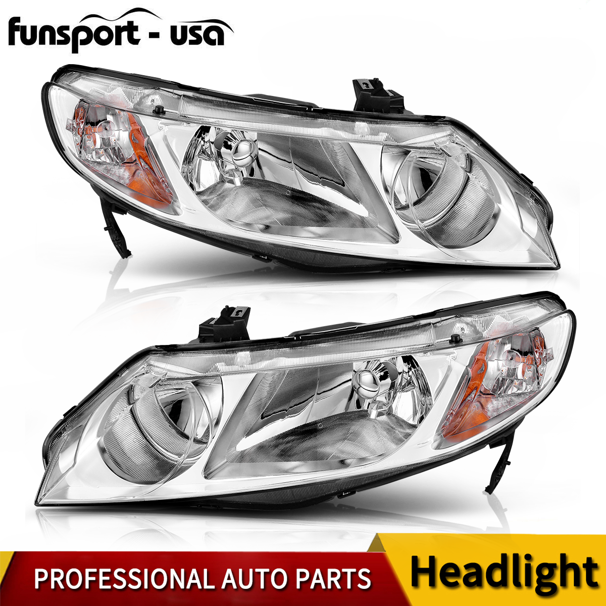 Chrome Housing Headlights Assembly for 2006-2011 Honda Civic Sedan