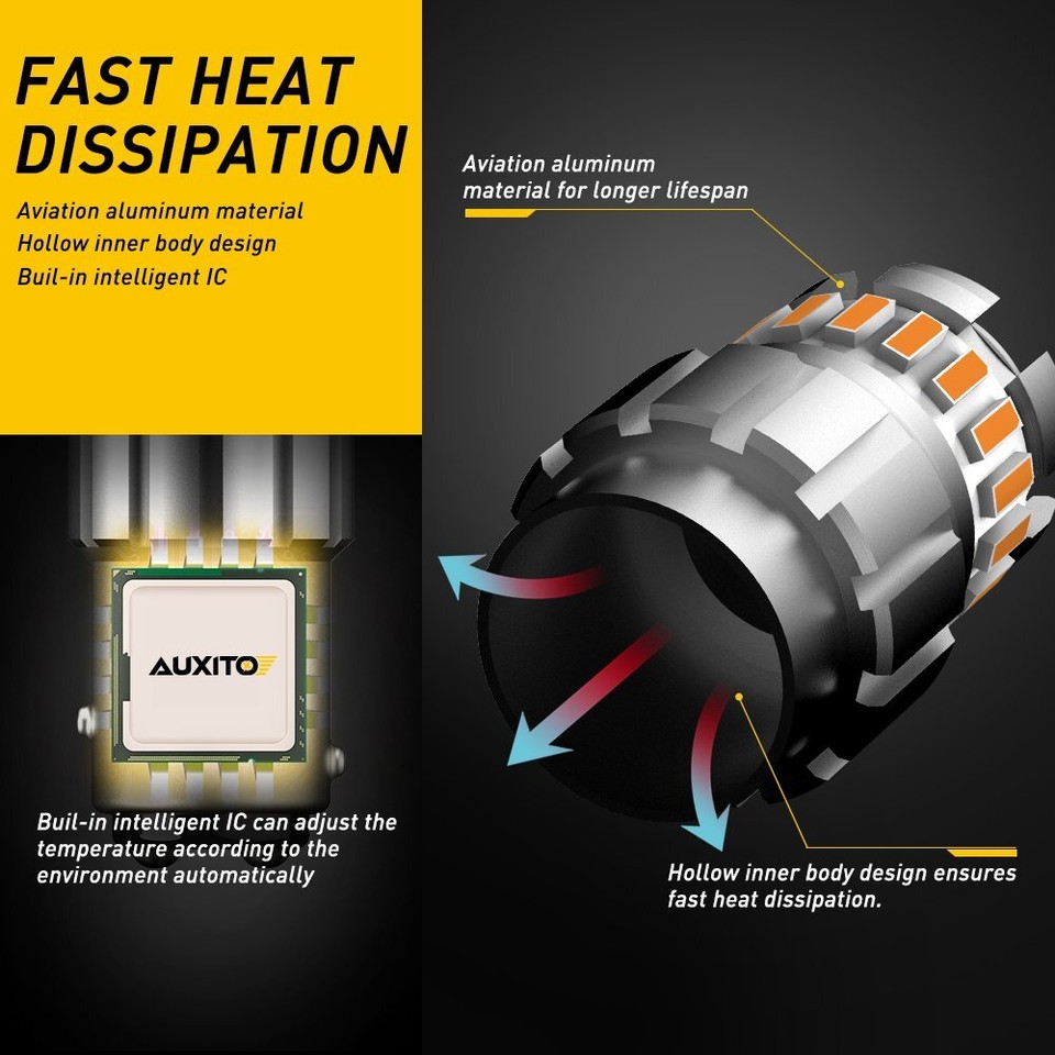 2X AUXITO 1157 Amber yellow LED Turn Signal Parking Light Bulb Error