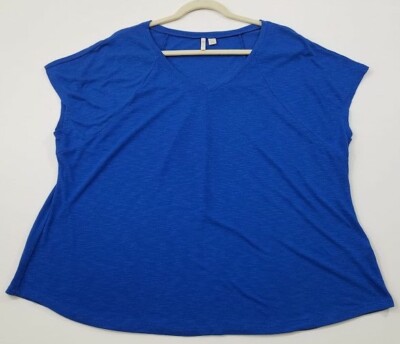 Cato T Shirt Women's 18W 20W Plus Solid Blue Short Sleeves V Neck Stretch Tee