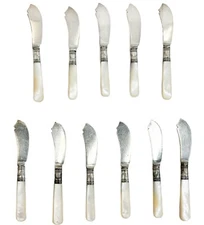 11 Meriden Cutlery Silver & Mother of Pearl Dessert or Fish Knives circa 1920