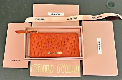 小物 MIU MIU Leather Wallet Miu Miu Folding Wallet Crystal Ribbon Leather Blue Shipped