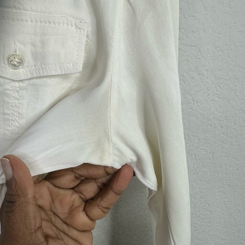 Theory Shirt Womens Medium Cream Linen Blend Long Sleeve Button Neutral Career - Picture 6 of 9