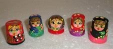 Beautiful Russian Wooden Hand painted SET OF FIVE THIMBLES ~ NEW