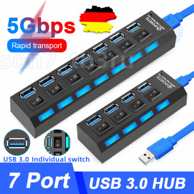 4/7 Port USB 3.0*7 Hub Splitter Adapter W/ Aktiv Netzteil Verteiler für PC Lapto