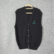 Cross Creek Men Sweater Vest MED Black Button Down American Express Invitational