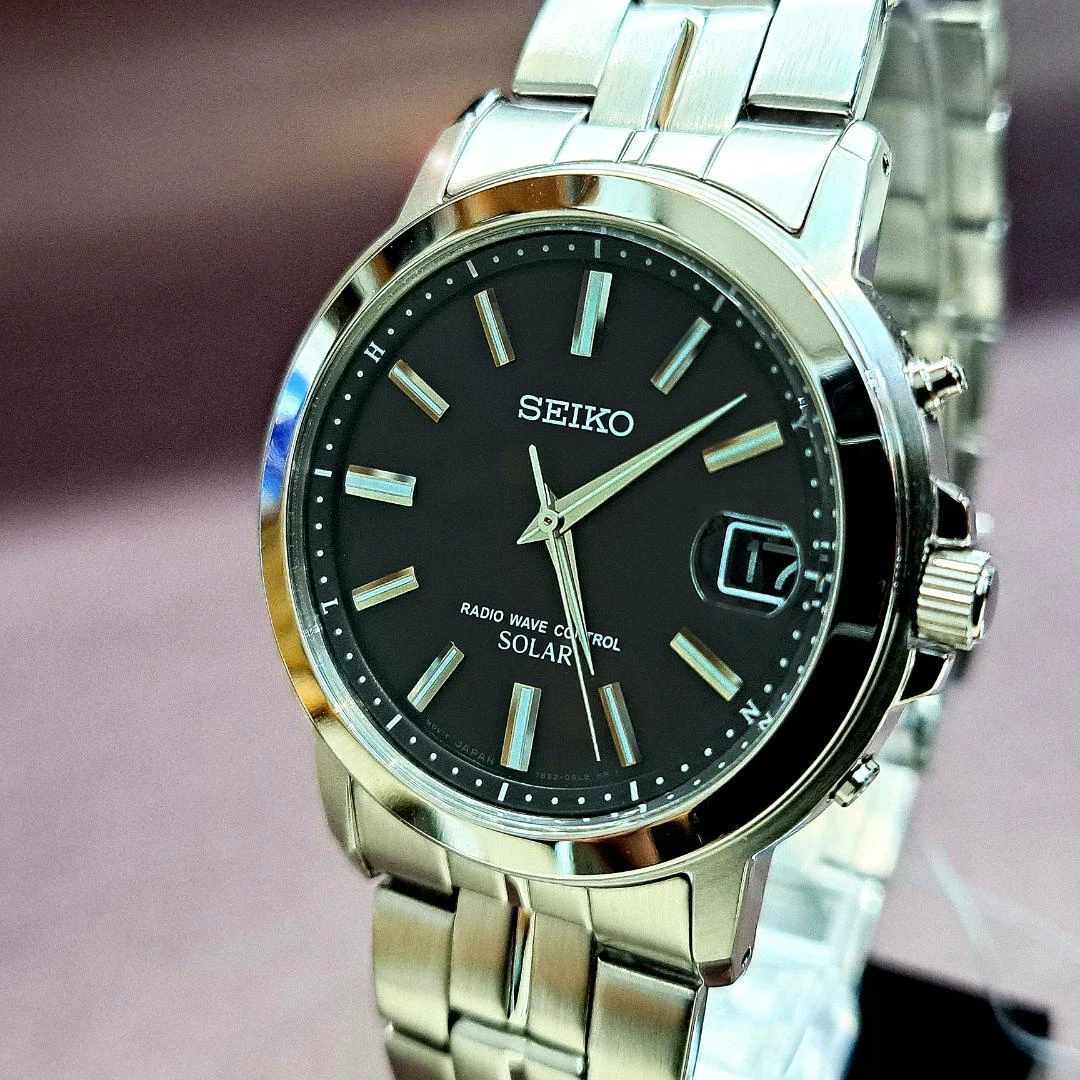 Seiko Spirit SBTM163 Cal.7B52 Radio Wave Control Date Box Solar Mens Watch Auth