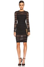 $3995 Designer VERSACE Women Sheer Striped Polyamide-Blend Ruched Midi Dress 44