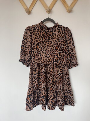 tan brown color dress New Look Brown Animal Print Chiffon Wrap Midi Dress UK 22 – Reliked