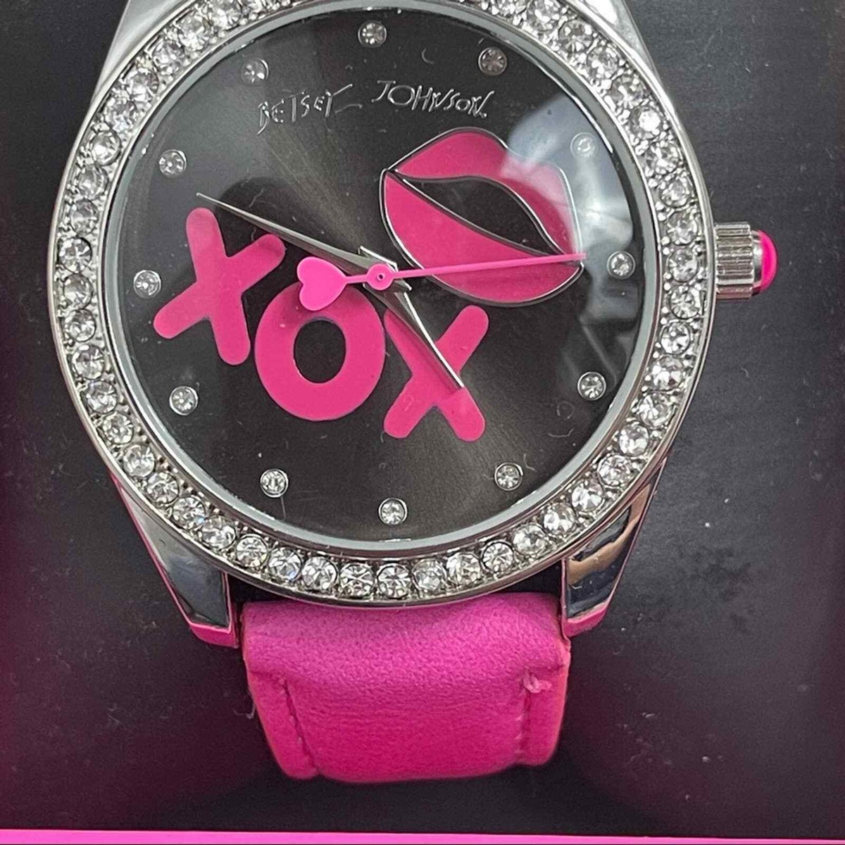 BETSEY JOHNSON XOX Vegan Leather Strap Rhinestone Studded