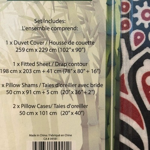Royal Bamboo Duvet Cover 6 pc Set Red and White Print - Picture 6 of 6