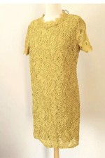 Zara Mustard Yellow  Embroidered Contrast Lace Guipure Dress Size M UK 12 BNWT