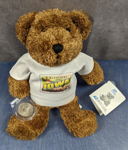 1998 US Mint USPS Iowa State Quarter Coin Stamp Wonder Bear Stuffed Plush Teddy