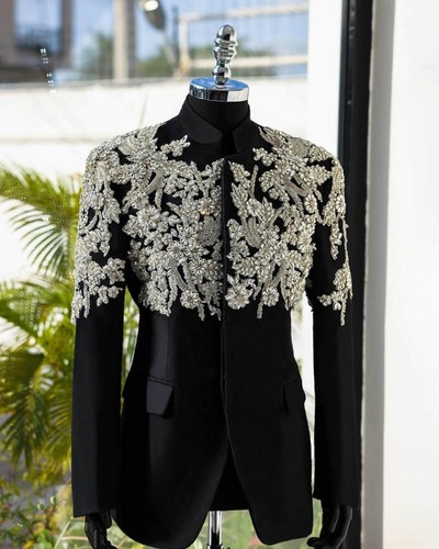 Trajes para hombre apliques de estrás formales boda fiesta informal moda ropa deportiva - Imagen 4 de 10