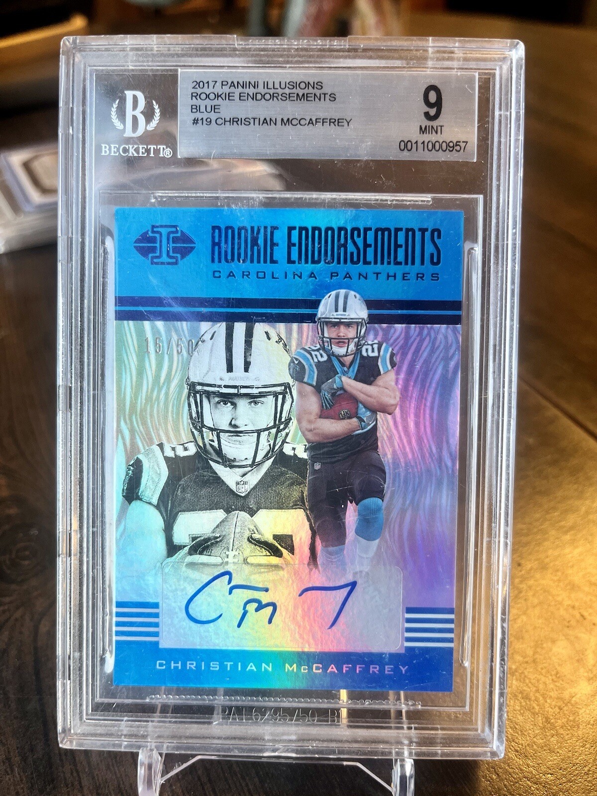 Christian McCaffrey Panini Illusions Rookie Endorsements #RECM Blue