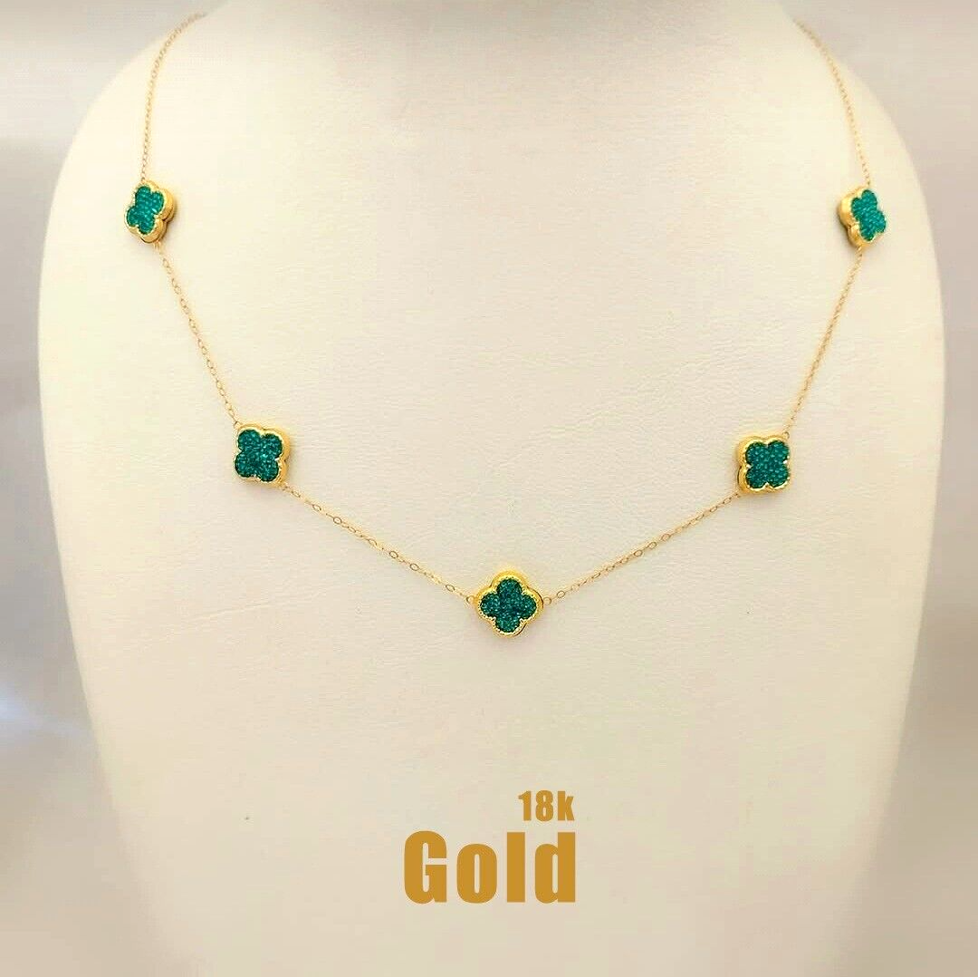 Solid 18K 'Yellow 'Gold 'Flower Charm, 'Link 'Chain Necklace