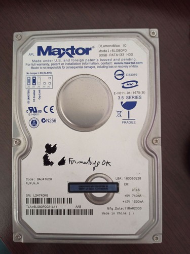 Disque Dur Maxtor 6E040L 40 Go IDE - Pour Pièces Détachées Ou Récupération De Données - Défectueux