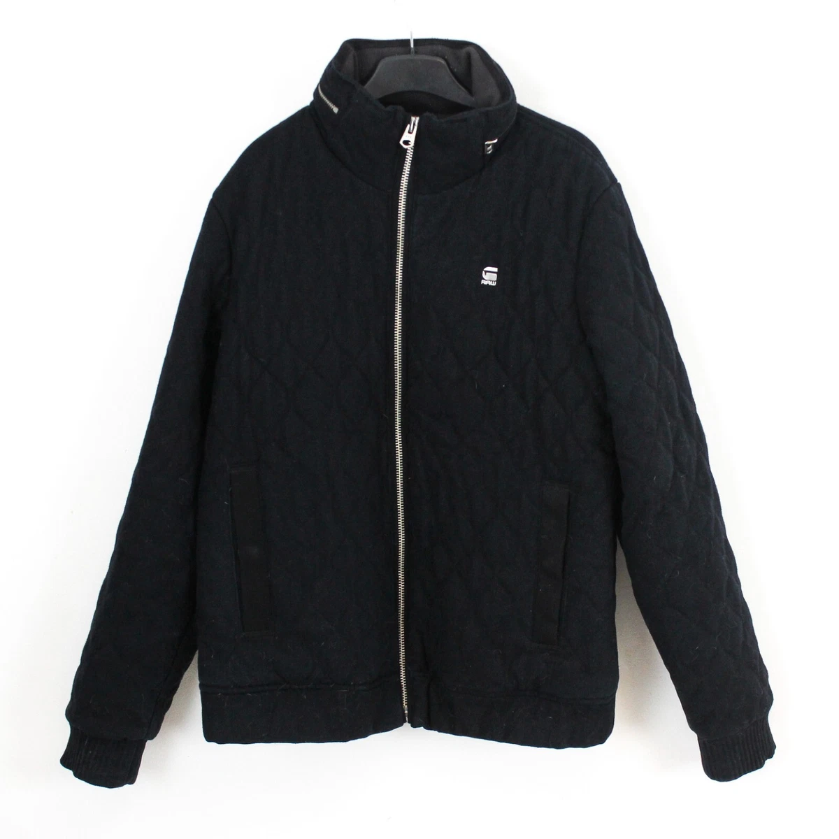 G STAR RAW Meefic Quilted Overshirt Men M Wool Jacket Bomber Hood Coat Navy Blue