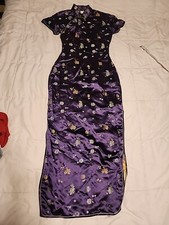 Cathaya Chinese Cheongsam Silk Dress Mandarin Size 34/ Small Purple VGUC