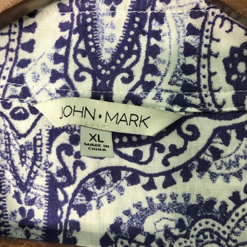 John Mark Shirt Womens XL Blue White Linen Blend 3/4 Sleeve Wired Collar Popover - Picture 7 of 14