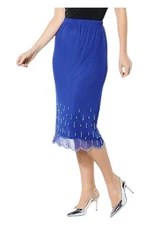 Antthony Women's Beaded Mesh Knit Scalloped Pencil Skirt Blue