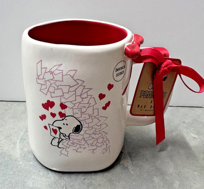 Rae Dunn x Peanuts Snoopy Love Letters 'BE MINE' Red Bow Handle Mug 16 oz NEW!
