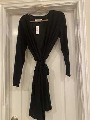 LOFT,  Black, V-Neck Knit, Long Sleeve, Wrap-Around Dress -Large NWT