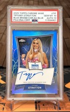 Tiffany Stratton 2025 Topps Chrome Blue Refractor Auto /150 PSA 10 Auto 10 #TIF