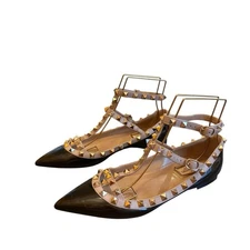 Valentino Garavani Patent Leather Pointed Toe Cage Rockstud Flats EU 37 US 7