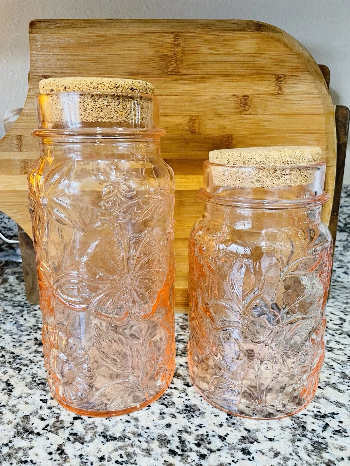 Vintage Canister Jars Containers Pink Floral Glass With Cork Lids Canisters Set
Opens in a new windo
