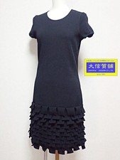 CHANEL Frill Knit One Piece Dress 38 Dragon Rayon Black 10A/2010 Shanghai Collec