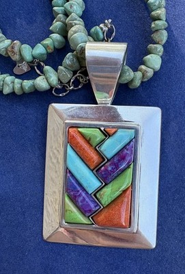 Jay king Dtr Turquoise Multistone .925 sterling Silver Pendant Necklace 