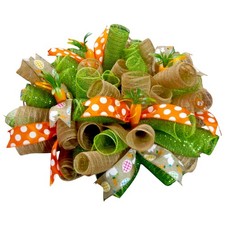 Easter Spring Centerpiece Wreath with Foam Carrots, Mesh  Patterned Ribbon