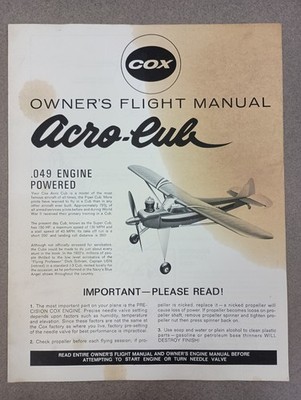 COX .049 ACRO-CUB AIRPLANE OWNERS FLIGHT INSTRUCTION AND 049 ENGINE MANUAL