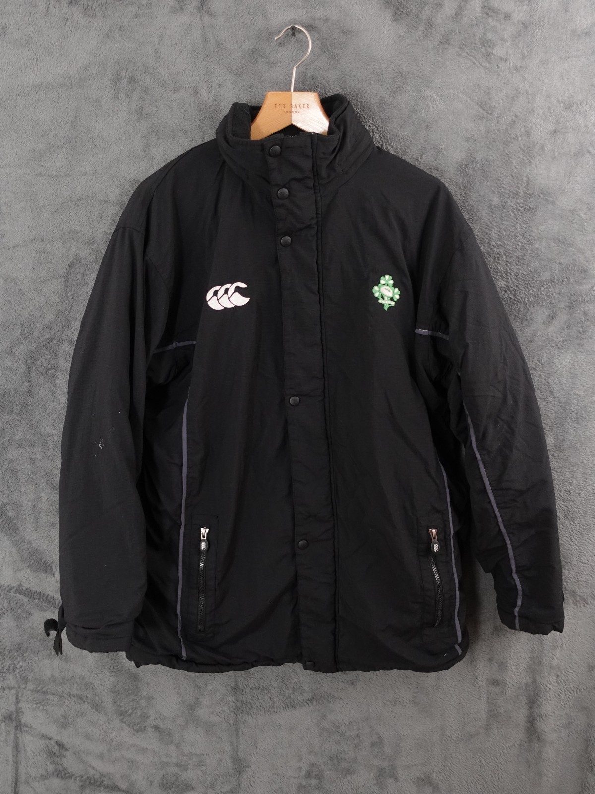 Ireland Rugby Jacket Mens Large Black Puffer Canterbury IRFU Six Nations Retro