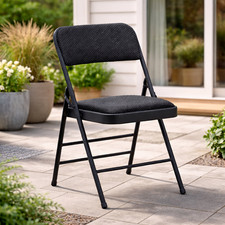 Metal Folding Chair High Back Fabric Foldable Padded Seat Home Office Chairs New