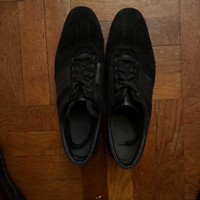 a. testoni Black Leather Low Top Lace Up Sneakers Rubber Sole Men's Casual