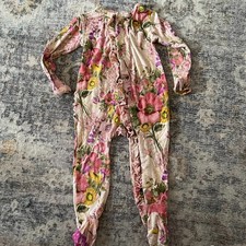 Posh Peanut Baby Girl 6-9 Mos Bamboo Footie Pajamas Ruffle Pink FLoral