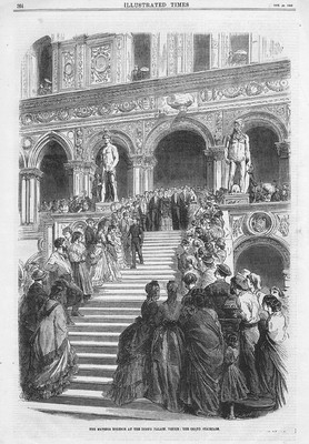 VENEDIG Kaiserin Eugenie auf der Treppe im Dogenpalast - antiker Druck 1869