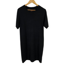 Quince Women Mongolian Cashmere Short Sleeve Mini Dress Black Basic Sleeved L