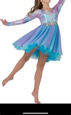Costume Gallery Girls Medium Child Blue Purple Sequin Long Sleeve Dance Dress