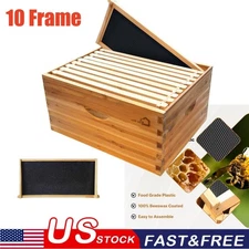 10 Frame Deep Brood Box Wax Coated Bee Hives w/ Beehives Frames Wax Foundation