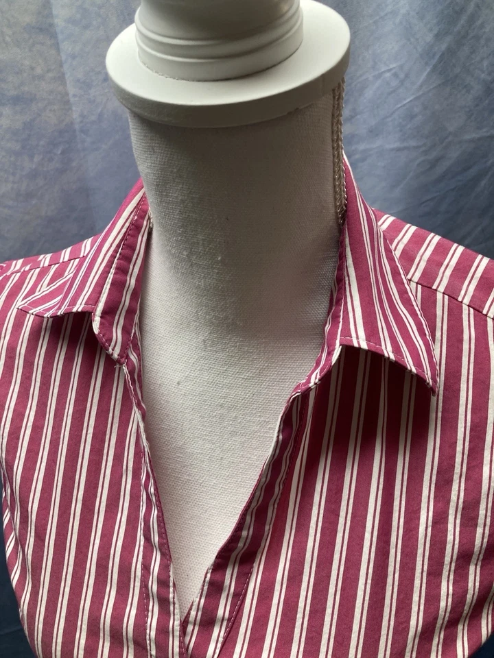 Camisa Express Para Mujer XS Rosa Y Blanco Rayas Abotonada Mangas Cortas Preppy Foto 4 de 4