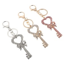  3PCS Keychain for Girls: Heart Key Shape Bag Charm With Rhinestones - Sparkling