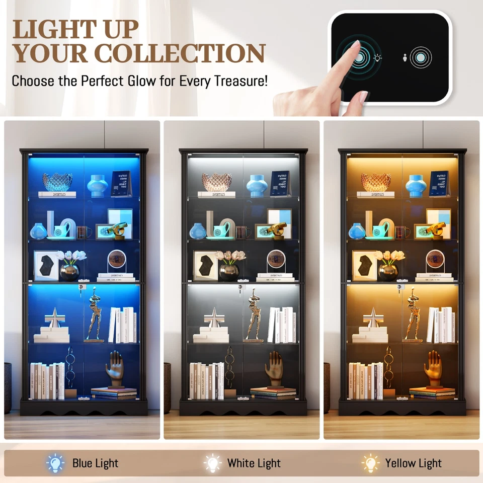 71" Display Cabinet with Glass Doors, Curio Cabinet with Lockable and LED Lights - Image 4 of 4