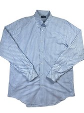 Lands' End Dress Shirt Men's L 16-16.5 Blue Striped Traditional Fit Button-Down
