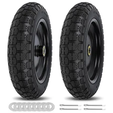 13 Inch Flat Free Wheels Tires 4.00-6 Solid Replacement with Universal 5/8" Axle