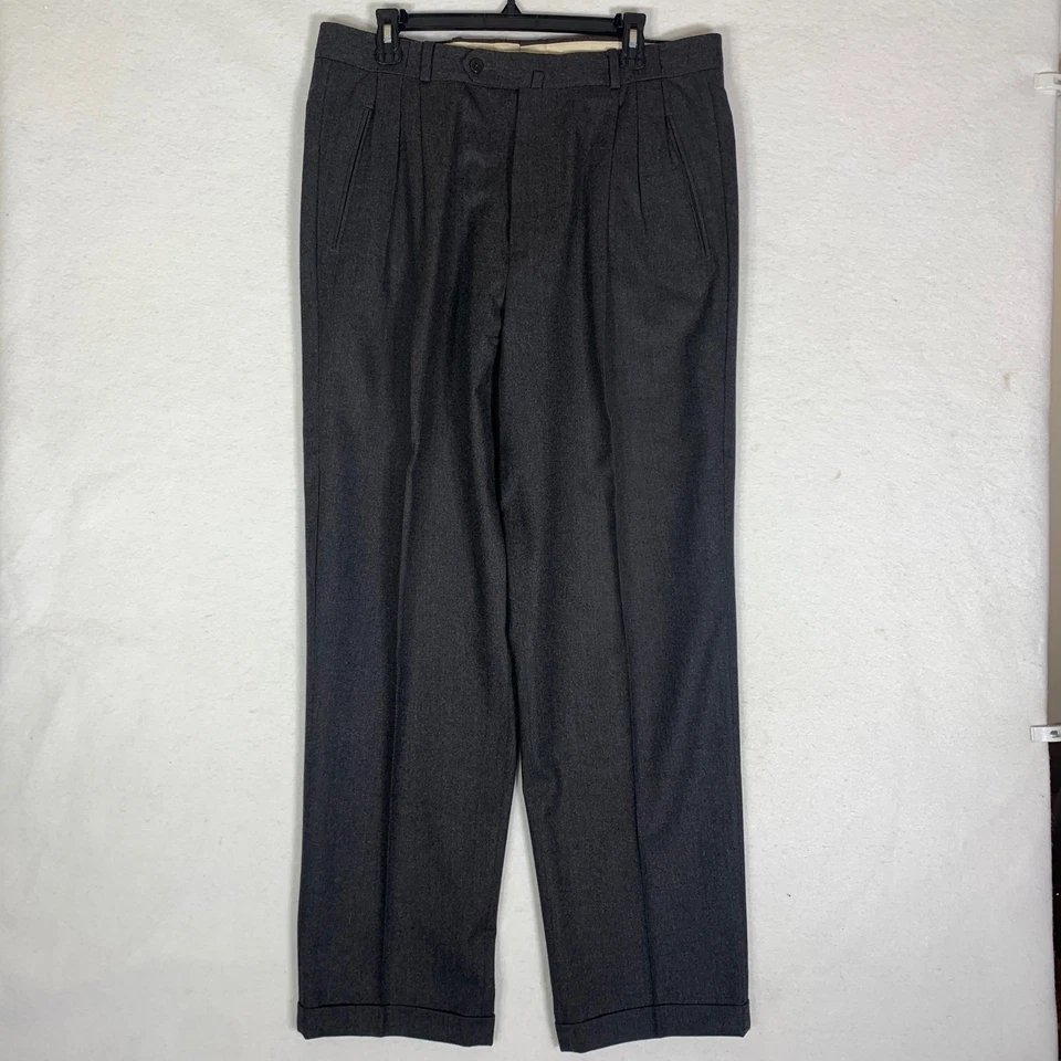 Pantalones de vestir de lana Incotex Super 120s 34x32 gris plisado con puños hechos en Italia Foto 2 de 4
