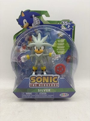 Jakks Sonic The Hedgehog 35th Anniversary SILVER w Red Star Spring 4'' Figure NEW